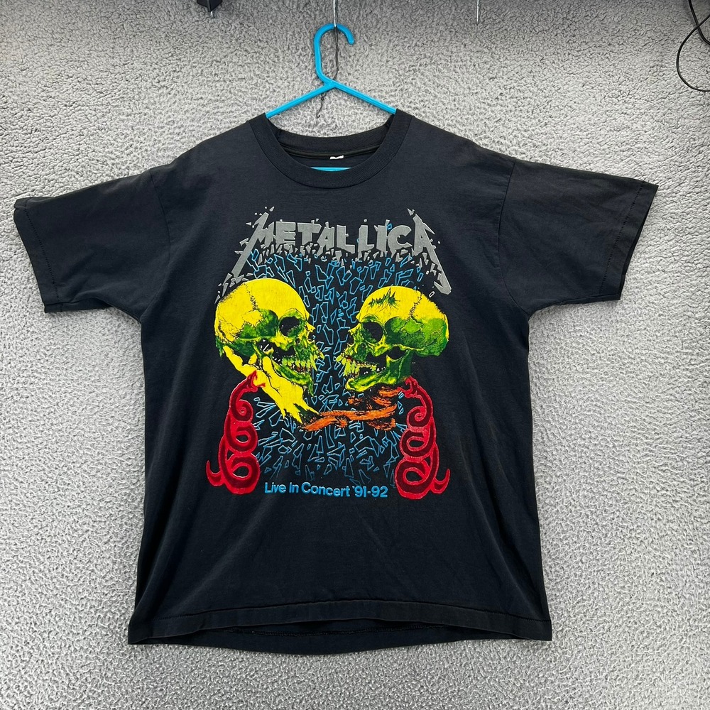 Vintage Metallica Live In Concert 91-92 Tour T-Shirt Black Skulls Mens Medium